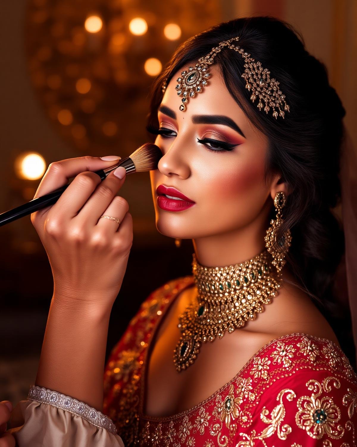 Makeup artist applying occasion makeup on a client in Kolhapur