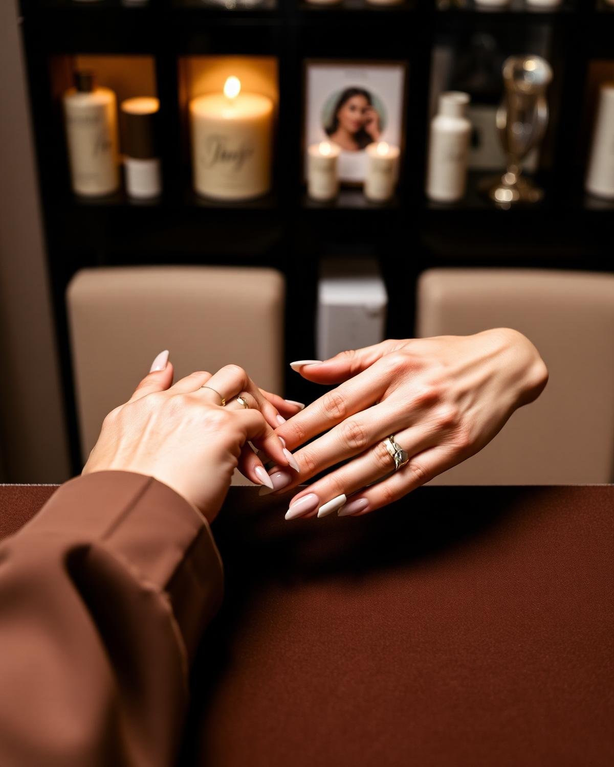 Manicured nails finished at the salon's beauty counter