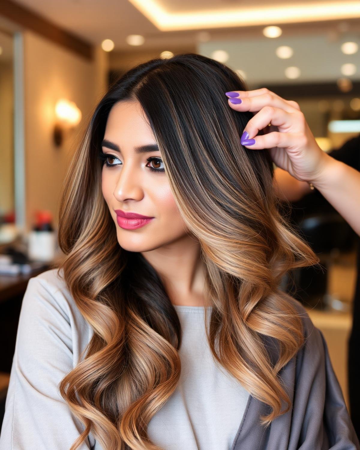 Balayage hair colour result on long hair