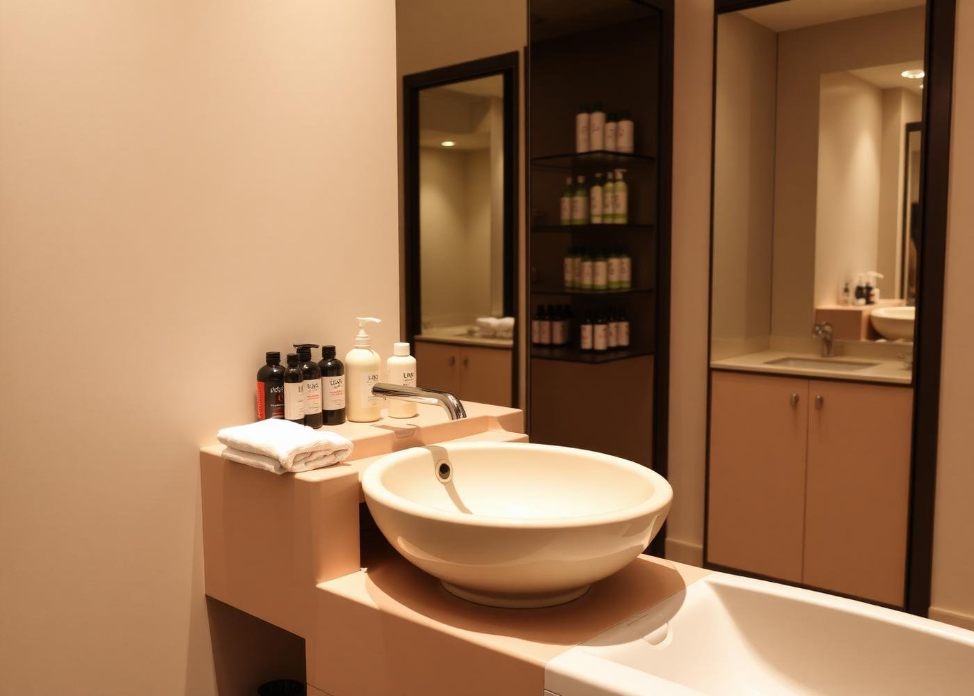 Hair wash and spa station with towels and products